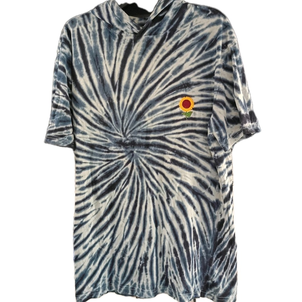 Eighty Eight Blue Sunflower Tye Dye Pullover Shirt Top With Hoodie Size Large